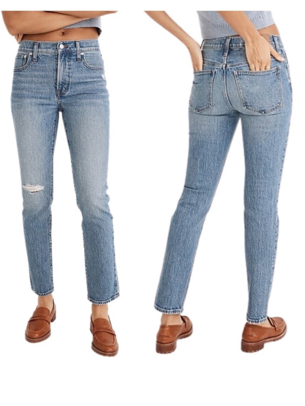 Madewell The Mid Rise Perfect Vintage Jean 29 Ripped Knee Ainsdale Wash Blue